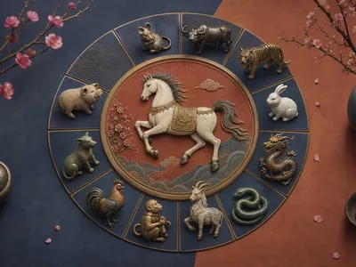 muoi-hai-bieu-tuong-con-giap-sap-quanh-hinh-tuong-ngua-trong-khong-gian